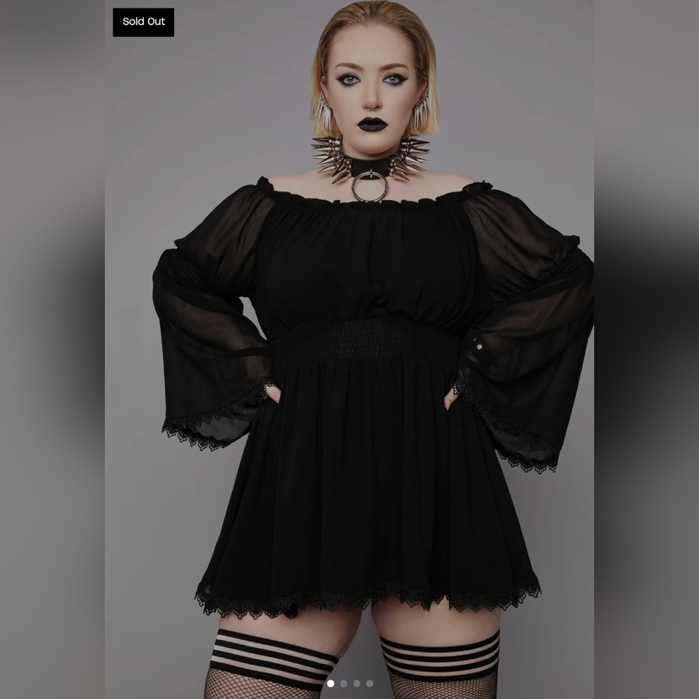 Plus Size Widow Victorian Off The Shoulder Tunic Dress
